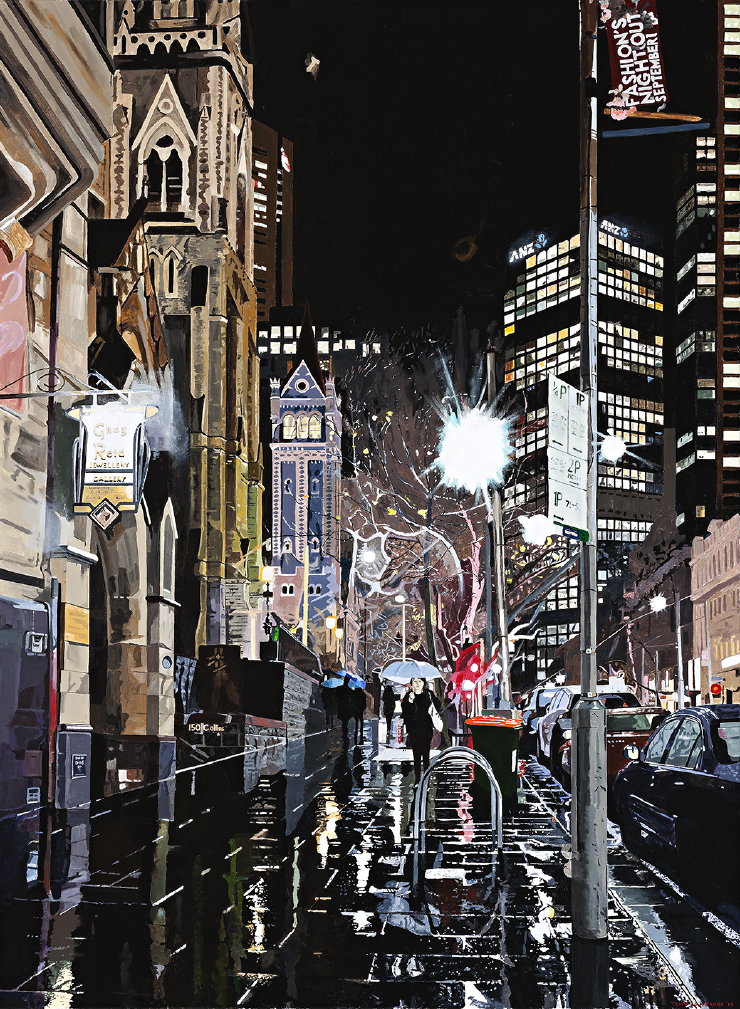 TonySowersby's tweet photo. Right now in #Melbourne it feels like

'A Night in the Winter'

My #acrylicpainting on linen is from 2019.

#Naarm #CollinsStreet #wetnight https://t.co/9TFBA4fEsp
