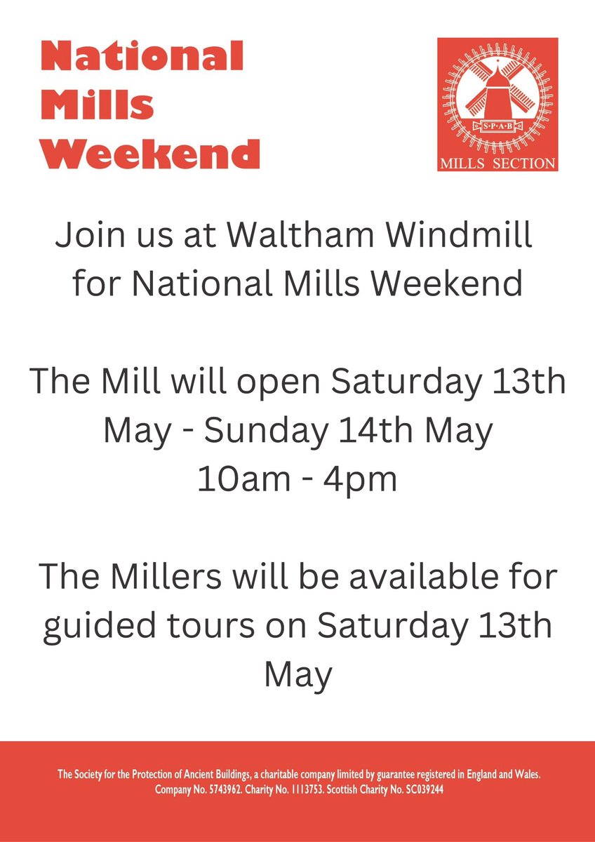 National Mills Weekend 13th -14th May. 10am-4pm.
