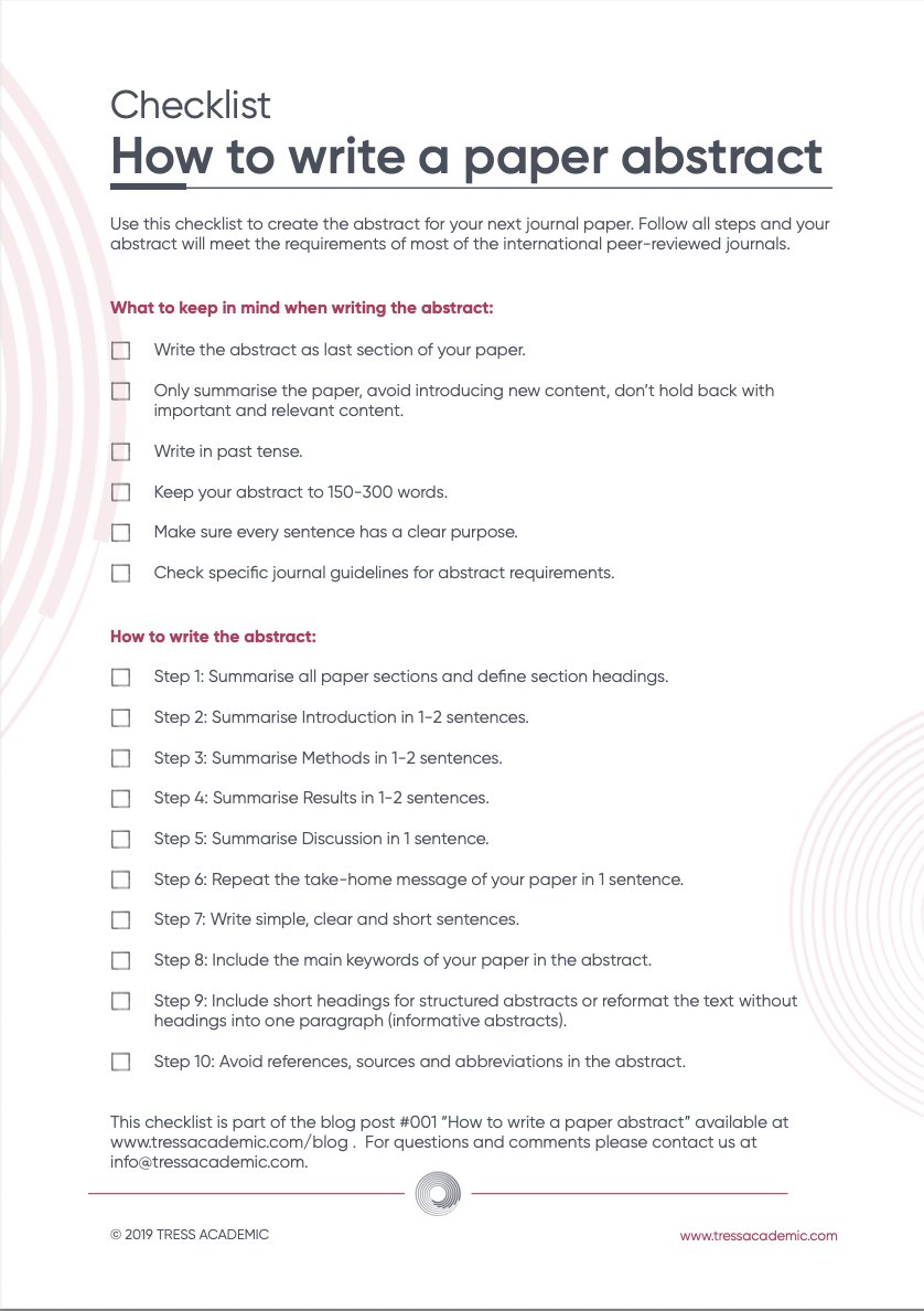 TressAcademic's tweet photo. How to write an abstract that serves as a great summary of your paper and invites peers to read more about your work?
Check our guide on the #SmartAcademicsBlog
https://t.co/VqRjVpAOv6
#acwri @TheStrugglingS4 @PhDfriendSana @Anxious_PhD @BioMinnie @CAGolembeski @Ndali84 #phd https://t.co/T1hFD7npAf