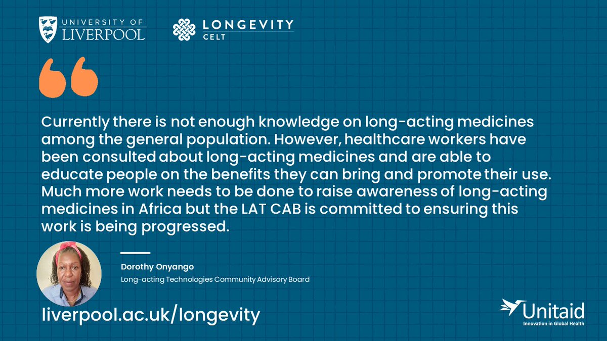 CELTLiverpool's tweet photo. Read our interview with Dorothy Onyango of the #longacting Technologies Community Advisory Board and find out how her work in malaria endemic communities is helping shape our #LONVEVITYProject development programme.
👉https://t.co/UTxYmBmBTQ https://t.co/MqSbcRRjyX