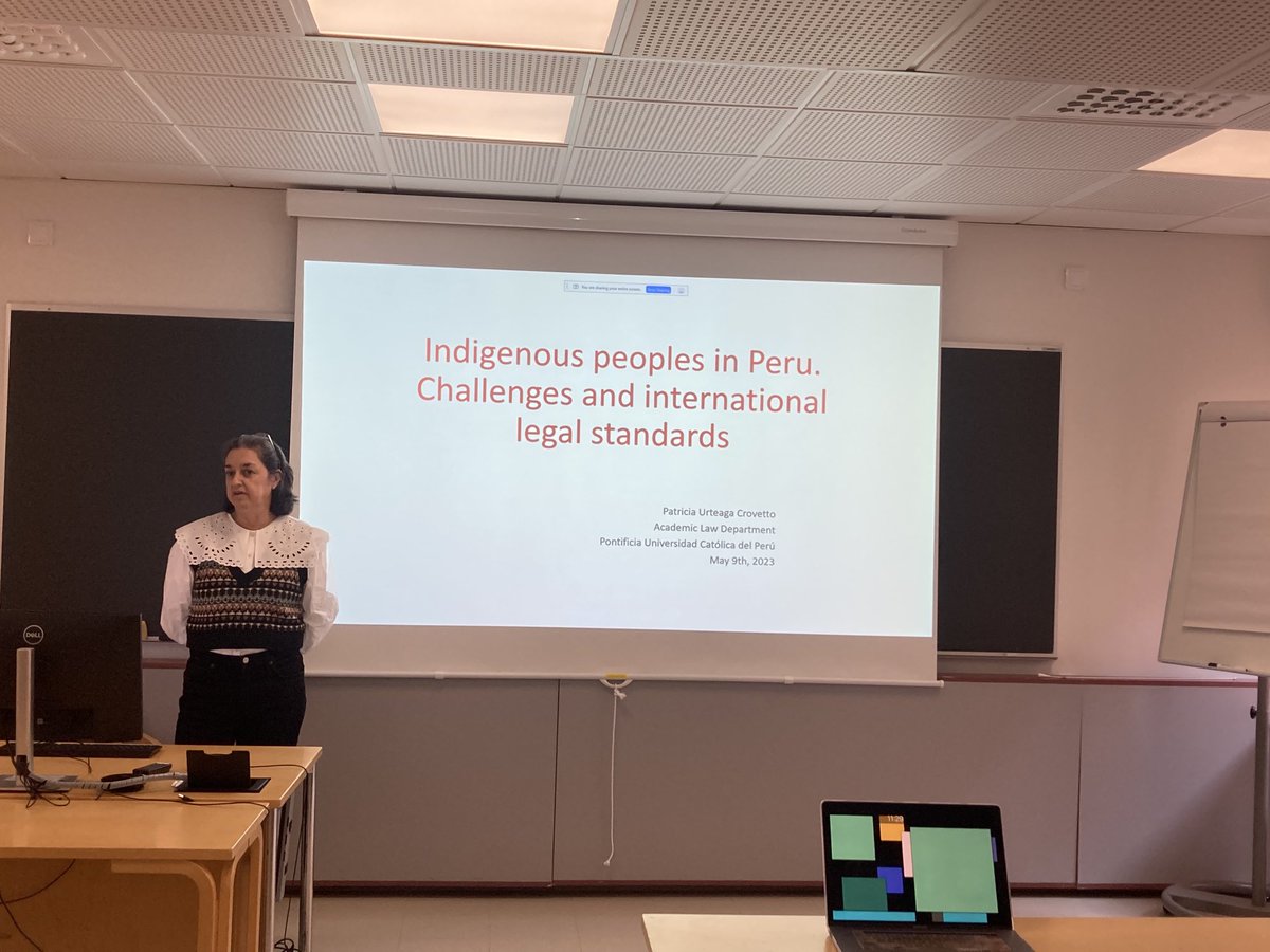 And now #patriciaurteagacrovetto ⁦<a href="/pucp/">PUCP</a>⁩ discussing #international #legal #standards on #IndigenousPeople in #Peru! #Inclusion seminar ⁦<a href="/UniLaplandLaw/">Uni Lapland Law</a>⁩ ⁦<a href="/ulapland/">University of Lapland</a>⁩
