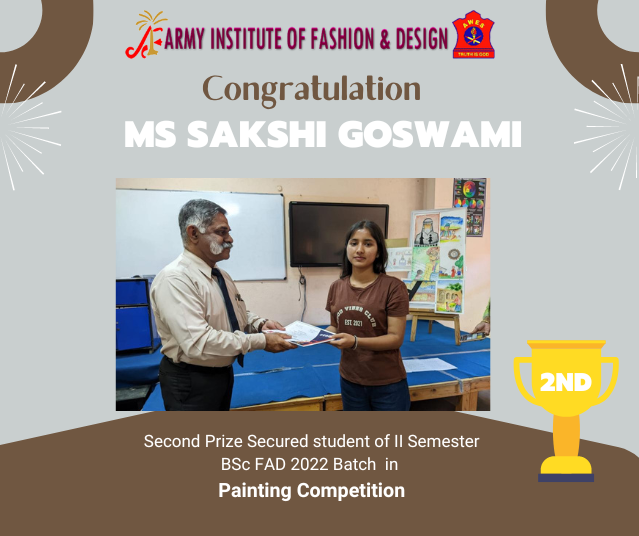 Aifdbangalore's tweet photo. Second Prize Secured by Ms Sakshi Goswami student of II Semester BSc FAD 2022 Batch in painting Competition
Prizes were given by Registrar Col R Balaji (Retd)

Link in Bio
#TopDesigncollegesinIndia #fashiondesigncollegesinbangalore #interiordesigncourses #fashionandappareldesign https://t.co/aB8ccsV6b8