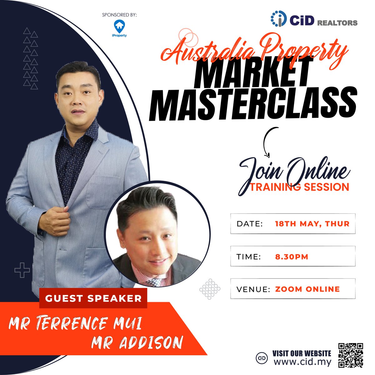 CidRealtors's tweet photo. Exciting news to CiD members❗

Join our Australia Property Market Masterclass and gain insights into the latest trends, challenges, and opportunities in the Australian real estate market.  🔥

Date: 18 May, Thur
Time: 8.30pm
Venue: Zoom 
Trainers: Mr Terrence Mui &amp; Mr Addison https://t.co/jRKuI5U5MO