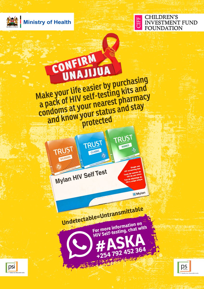 radiomaisha's tweet photo. Uko sure uko poa? Buy a quality assured #HIVSelfTesting kit from a physical or online pharmacy (MYDAWA) upate kujua  #HIV status yako leo  and stay protected by using condoms and PrEP medication.
#ConfirmUnajijua @PSKenya_ https://t.co/lYm8SYTNrZ