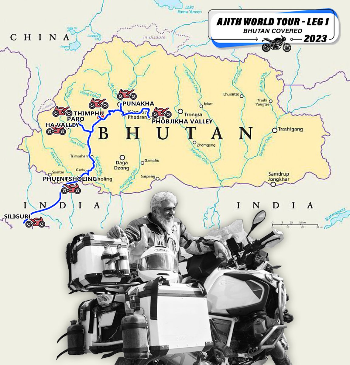 igtamil's tweet image. AK Completed his World Tour Leg 1  throughout India Including Nepal and Bhutan 😎💥

#AjithKumar #AK #AjithKumarWorldTour
#AKWorldRideforMutualRespect #VidaaMuyarachi #AK62 #TamilCinema #Indiaglitz