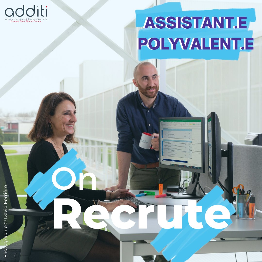 Additi01's tweet photo. /Recrutement

📢 Additi recrute un.e ASSISTANT.E POLYVALENT.E en CDI à Rennes.

Nous avons hâte d’examiner ta candidature ! 🤝 https://t.co/77yfuYY2Ka

---

#Additi #SIPAOuestFrance #Publicite #Media #Recrutement #Job #Offredemploi #Jobsearch #Relationclient #Assistant #Rennes https://t.co/4shWnfWTmk