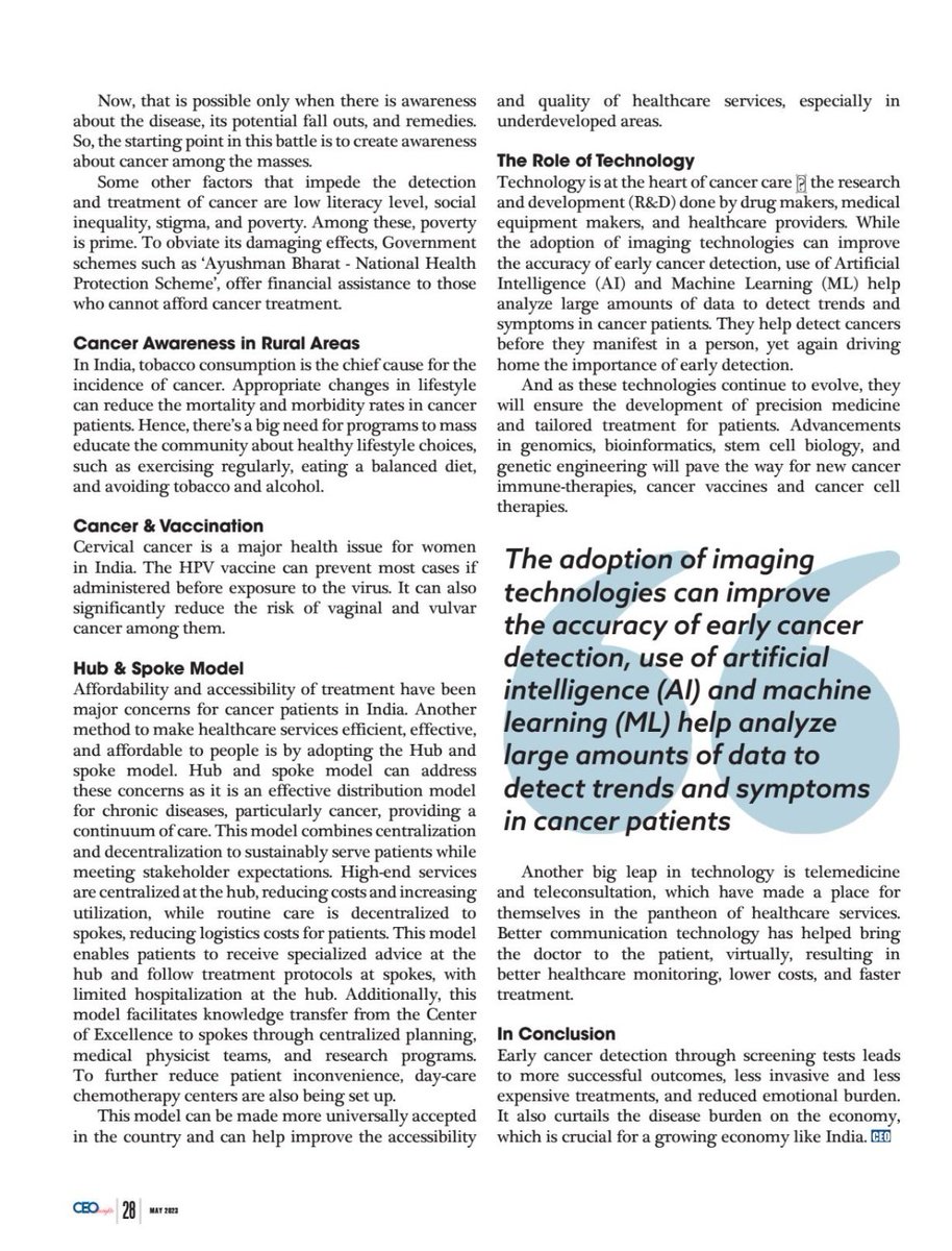 Here are my thoughts about how #Indianhealthcare can be modernized to #fightcancer, expressed in my article with CEO Insights.