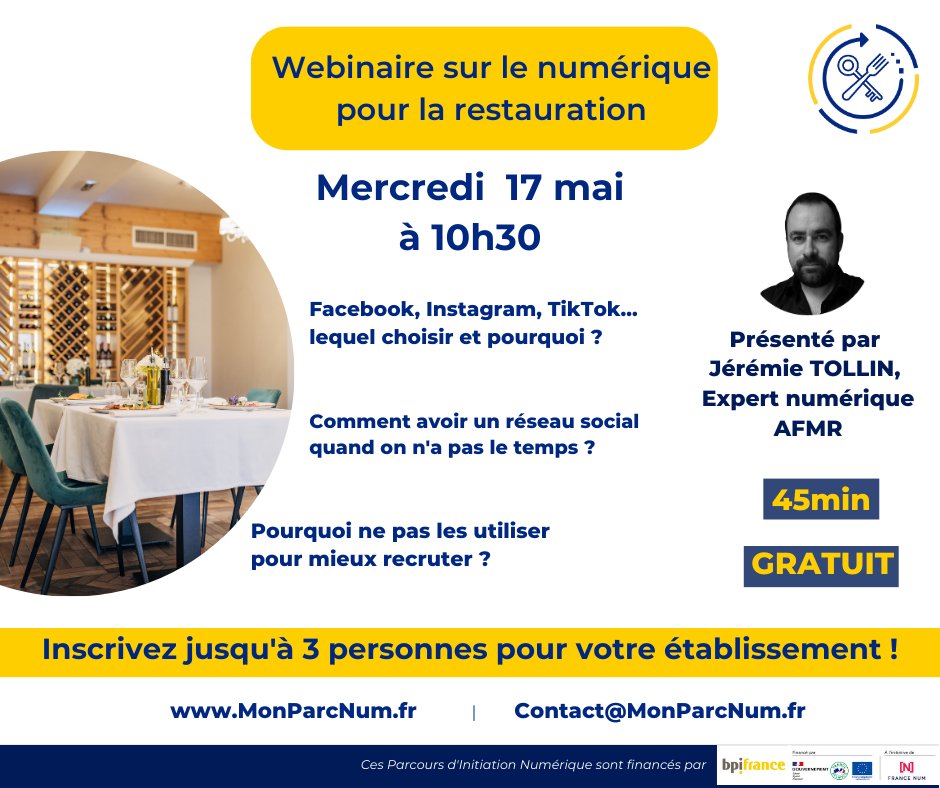 RdV Mercredi 17 mai à 10h30 pour un nouveau webinaire avec Jérémie Tollin ! Ne le ratez pas, c'est la dernière ligne droite 📷
<a href="/GHR_HCR/">GHR</a> <a href="/artiref/">Thomas Yung</a> <a href="/SNRTC_France/">SNRTC</a> <a href="/CGAD_france/">CGAD</a> <a href="/tendanceh/">TendanceHôtellerie</a> <a href="/Equiphotelparis/">EquipHotel Paris</a>