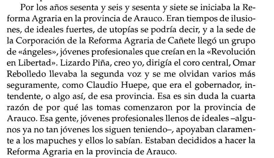 En la Reforma Agraria trabajó en Cañete, Linares, La Serena y Yumbel. En Cañete lograron restituir tierras al pueblo Mapuche, como relata su amigo José Bengoa en "Historia de un conflicto".

Hoy los 3 nos faltan: Claudio Huepe, Lizardo Piña y Omar Rebolledo.