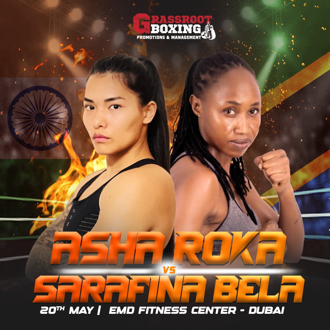 Grassrootboxin1's tweet photo. @ EMD fight night 5, the Indian champion Asha Roka is prepared to take on the Tanzanian  boxer Sarafina Bela.
🗓️ 20th May 2023 @emd.fitness
📍 EMD Fitness center : Nadd Alhamar, Dubai.
#Indianboxer #IndvsTZ #professionalboxing #femaleboxer #India #grassrootboxingpromotions https://t.co/JylmGZYqqn