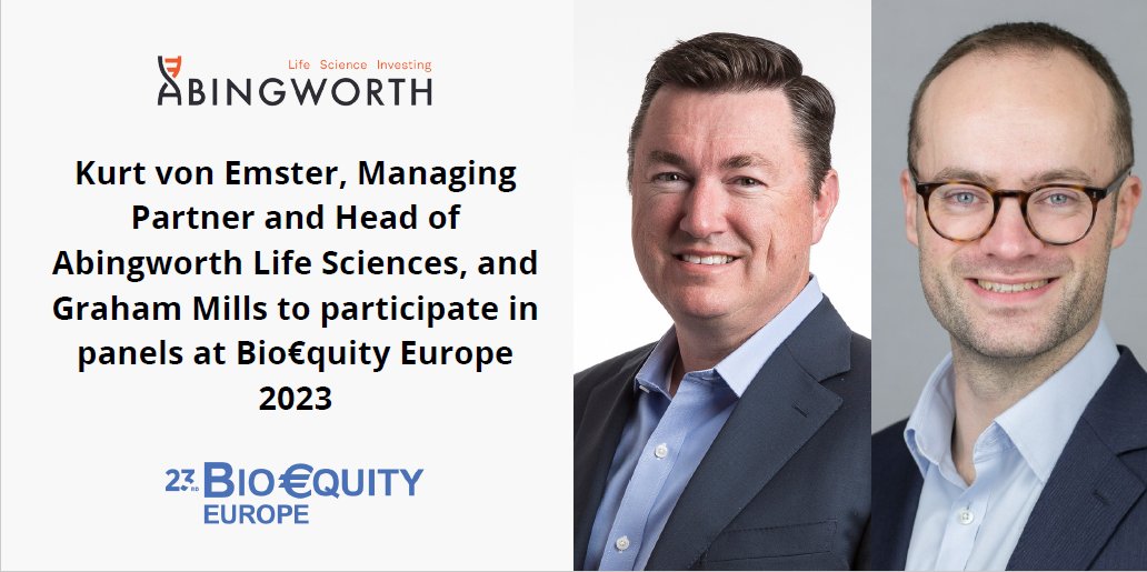 Abingworthbio's tweet photo. Kurt von Emster, Managing Partner and Head of Abingworth Life Sciences and Graham Mills, PhD, Investment Manager will participate in panels at Bio€quity Europe 2023 in Dublin, Ireland.
View the conference agenda: https://t.co/J7Na0isTCU https://t.co/P3dAYc0EcT
