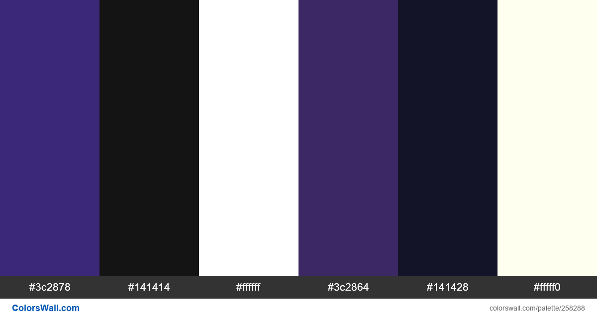colorswall's tweet photo. Monogra location speed prospekt colors #3c2878, #141414, #ffffff, #3c2864, #141428, #fffff0 #colors #palette https://t.co/bUsjEMziC2 https://t.co/mEvHrLwEja