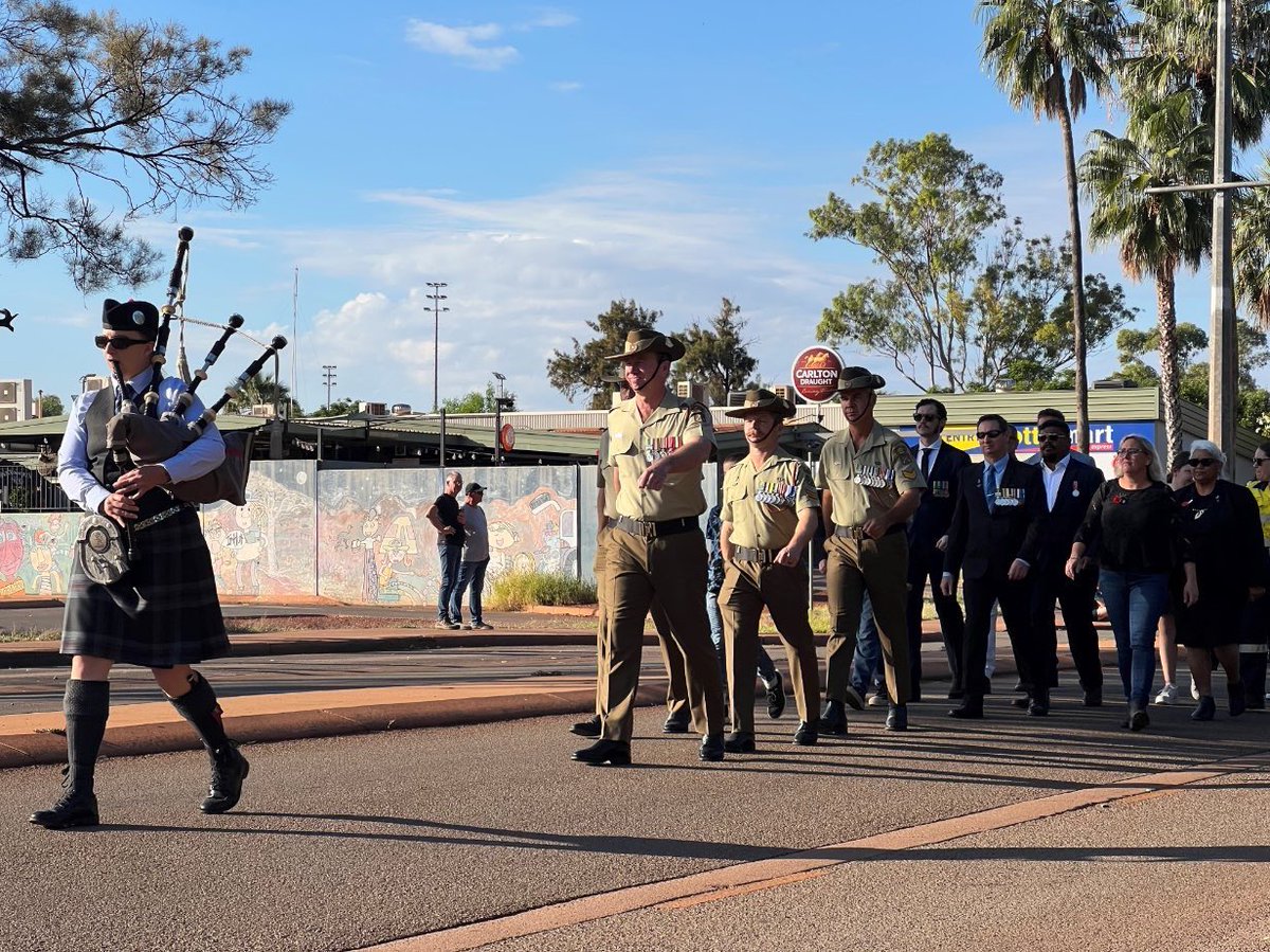 PilbaraRegiment's tweet photo. The Pilbara Regiment’s 1 Squadron commemorated ANZAC Day 2023 by supporting community in services held across the Pilbara; in Karratha, Roebourne, Port Hedland, Tom Price and Newman.

#MintuWanta #AlwaysAlert #AlwaysOn https://t.co/ENKg5A7IdX