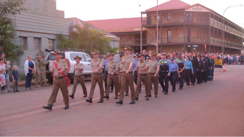 PilbaraRegiment's tweet photo. The Pilbara Regiment’s 1 Squadron commemorated ANZAC Day 2023 by supporting community in services held across the Pilbara; in Karratha, Roebourne, Port Hedland, Tom Price and Newman.

#MintuWanta #AlwaysAlert #AlwaysOn https://t.co/ENKg5A7IdX