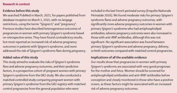 TheLancetRheum's tweet photo. NEW RESEARCH—Pregnancy outcomes in women with primary Sjögren's syndrome; @GregoireMDF and colleagues report data from the multicentre, prospective, GR2 study in France https://t.co/WiMIVAf7Fh https://t.co/3vyqTwc6e3