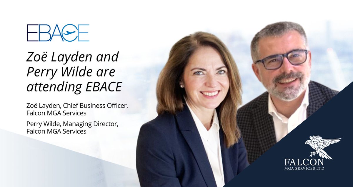 FalconMga's tweet photo. Ready for Take-off? #EBACE2023 is back! Connect with Zoë Layden and Perry Wilde, at Europe’s premier on-demand aircraft and advanced air mobility event. They look forward to catching-up and explaining more on how our JetSure insurance can help you: https://t.co/m97HhtPuJz https://t.co/cnuWiQ4Byv