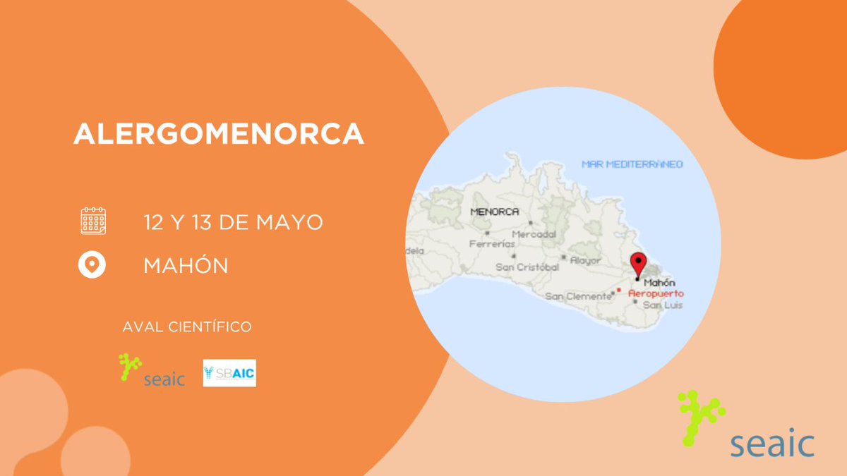 📢atención alergólog@📢 
#𝗔𝗹𝗲𝗿𝗴𝗼𝗺𝗲𝗻𝗼𝗿𝗰𝗮 2023 tendrá lugar en 
📍Mahón los días 12 y 13 de mayo🗓️
Estará coordinado por los Dres. Cesar Alías (<a href="/15870cat/">César Alías Tudurí</a>) y Ana Elices. 
Cuenta con el aval científico de <a href="/SEAIC_Alergia/">SEAIC</a> y SBAIC. 
Ver más 👉🏻🔗 bit.ly/3Xqzuk2