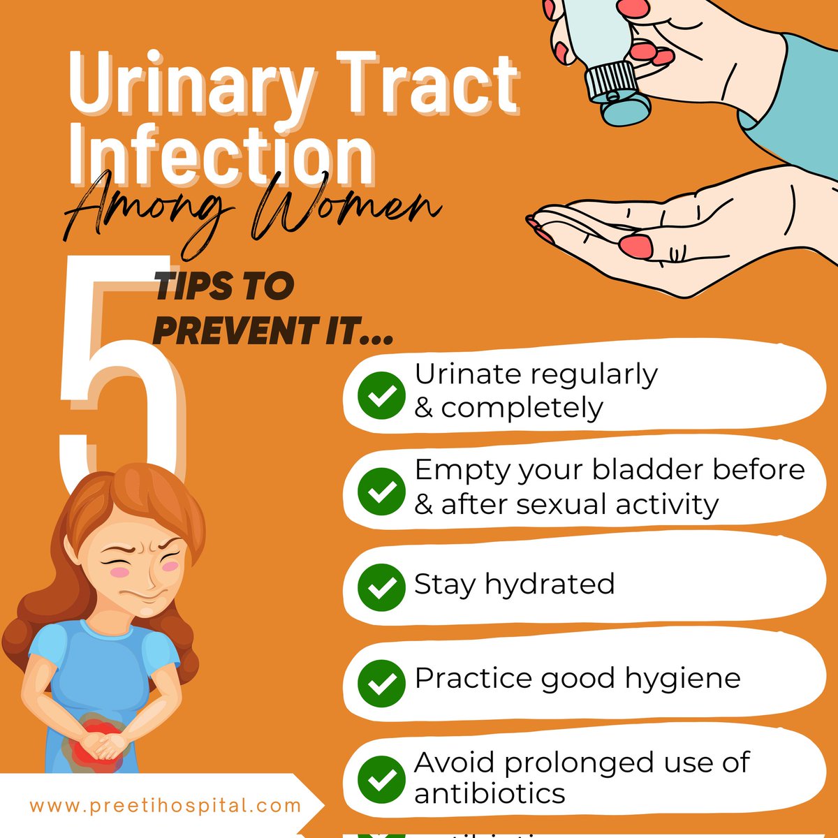 Urinary Track Infection is very common amongst women now a days. Here are few tips to keep you safe.
#preetikidneyhospitals #drvchandramohan #urology #urologist #urinarytractinfection #woman #women #womensissues  #urinaryproblem #tip #tips