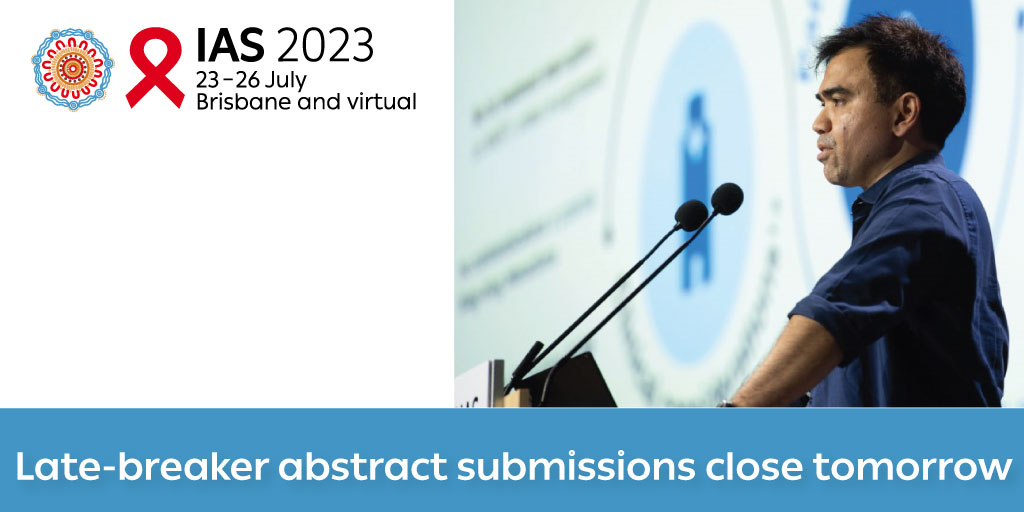 ⏰ #IAS2023 late-breaker #abstract submissions close in just 1 day!  

✅ Submit your abstract now for the chance to showcase your research at the world’s most influential meeting on #HIV research, taking place in #Brisbane &amp; virtually this July! bit.ly/3E3aS9j