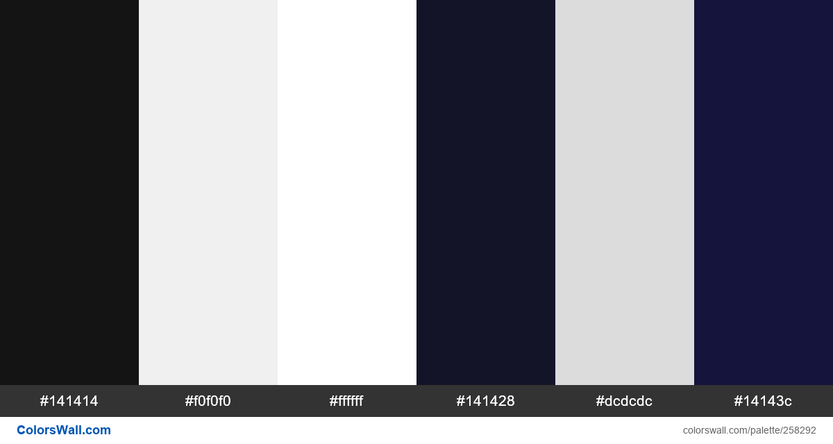 colorswall's tweet photo. Personal website portfolio designer dark mode colors palette #141414, #f0f0f0, #ffffff, #141428, #dcdcdc, #14143c #colors #palette https://t.co/Ybvtulbb1d https://t.co/6P2XThG3d5