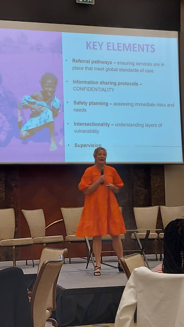 GbvAorESAR's tweet photo. Jessica taking the audience through GBV case management process at the 2023 Global protection Conference. #protectionclust #protection https://t.co/72ztkSTSP0