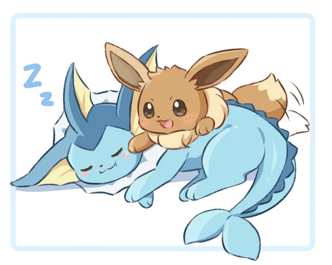 寝ている隙に… #シャワーズ #イーブイ