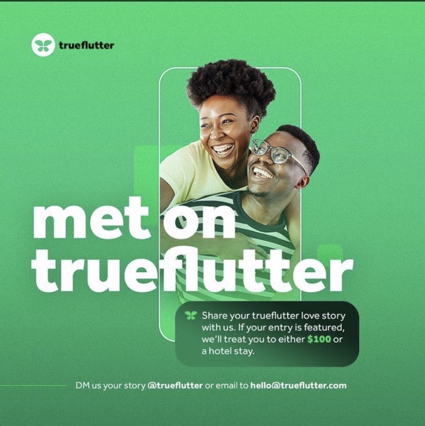 Share your #TrueFlutter story with us! How did our app help you find love? We'd love to feature your success story and inspire others. Spread the love! ❤️ #successstories #happycouples #matchmakingapps #datingapps #nigeriantech