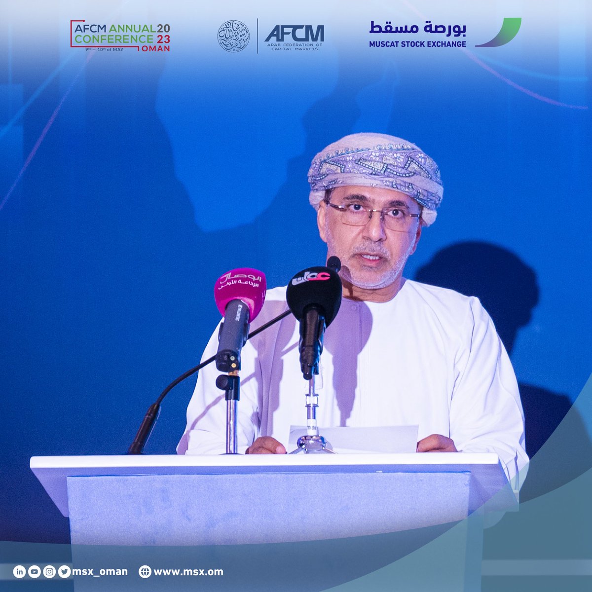 MSX_Oman's tweet photo. برعاية معالي ناصر الجشمي أمين عام وزارة المالية، #انطلاق_فعاليات المؤتمر السنوي لاتحاد أسواق المال العربية بمسقط 

#بورصة_مسقط https://t.co/MEsa2WfAg5