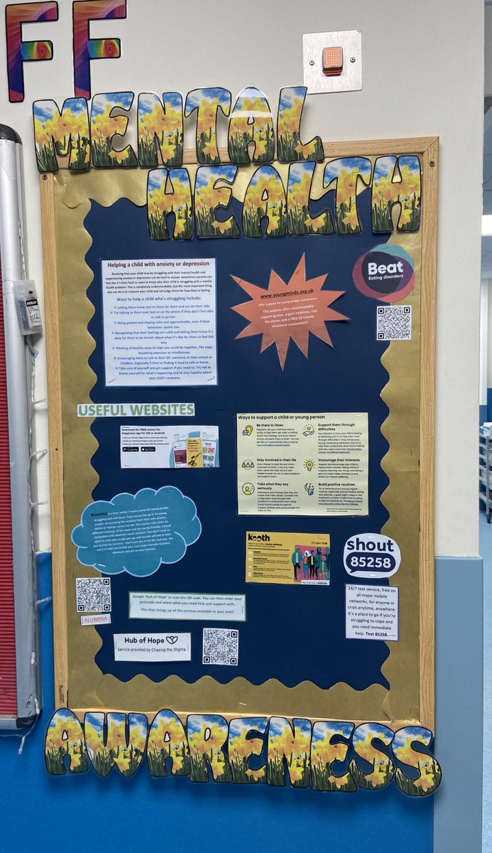 We have a new patient board on the ward, focusing on support for patients and families with their mental health. Brilliant work from our Helen Parr following on from her Mental Health First Aider training 🧠💙