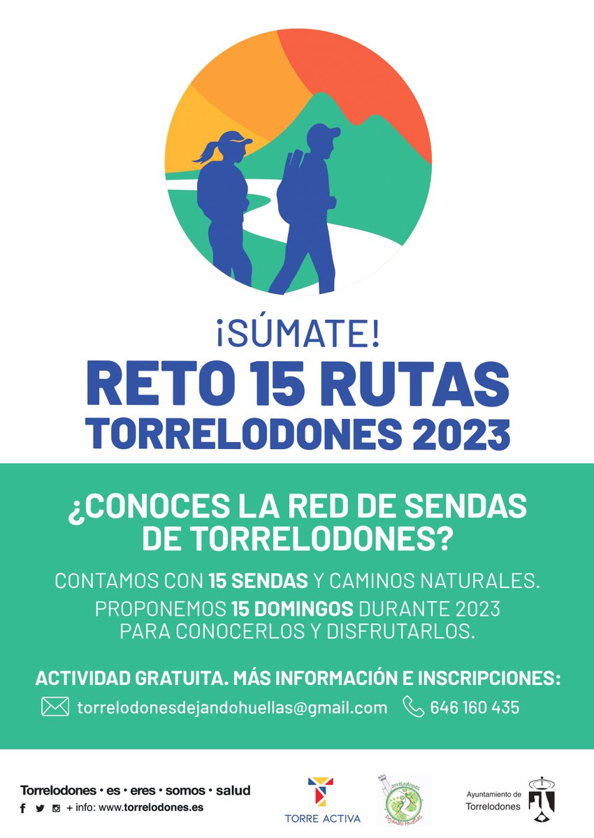 ayto_torre's tweet photo. 📍Nuevo itinerario del “Reto 15 Rutas 2023” - Desde el Puente de Outarelo hasta la Casa de Cultura
📅 Domingo 14 de mayo
⏰ A las 10:00h
👉 Punto de encuentro: Frente al Instituto Diego de Velázquez
** Actividad gratuita. Plazas limitadas. https://t.co/5iM2mJQmB2