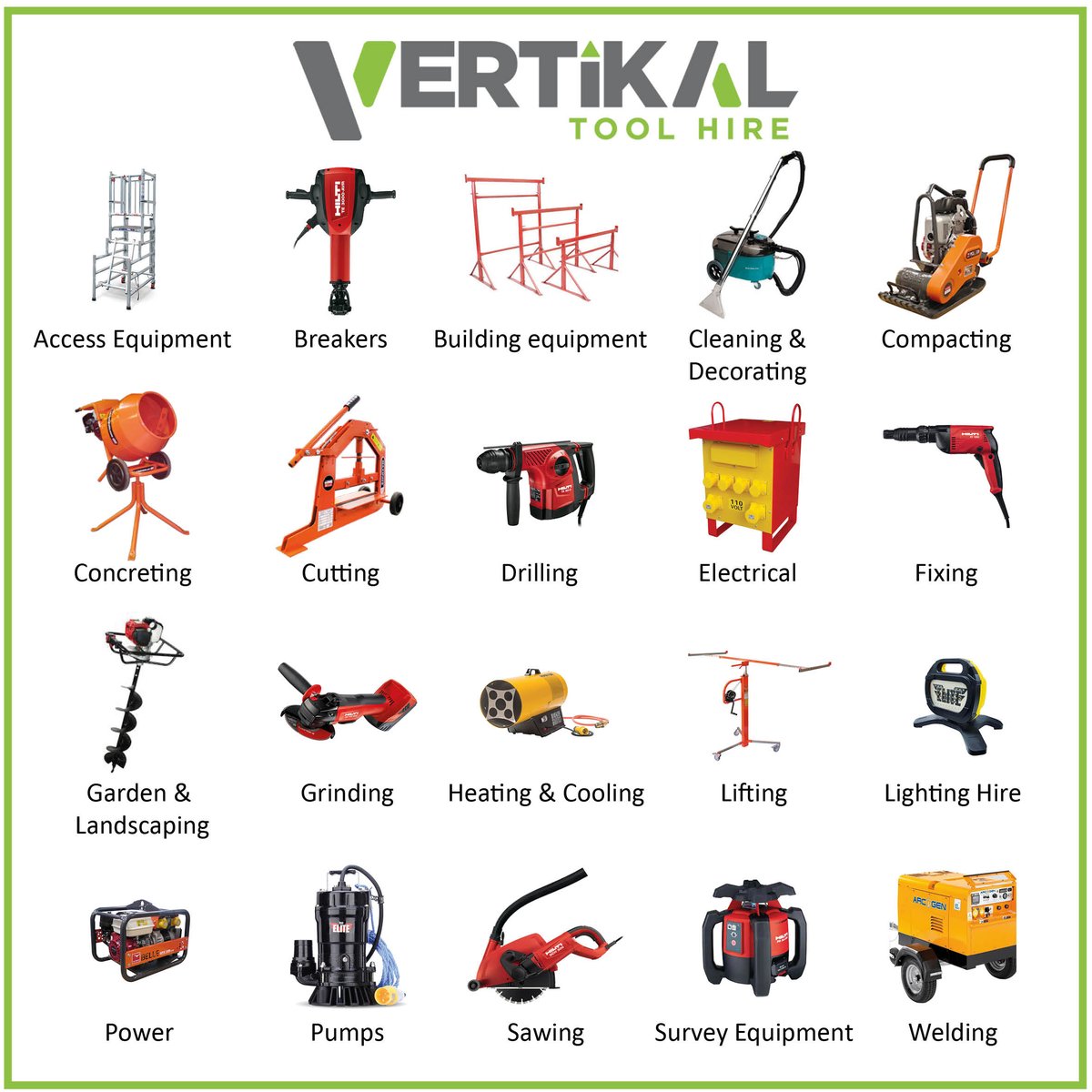 #ToolHire
We have everything you need for your next project, from building equipment to heavy duty landscaping tools.
Explore our full range by visiting our website
 vertikaluk.com
Open 8am-5pm Monday-Friday Woodhouse Road, Scunthorpe
01724 622010
hire@vertikaluk.com