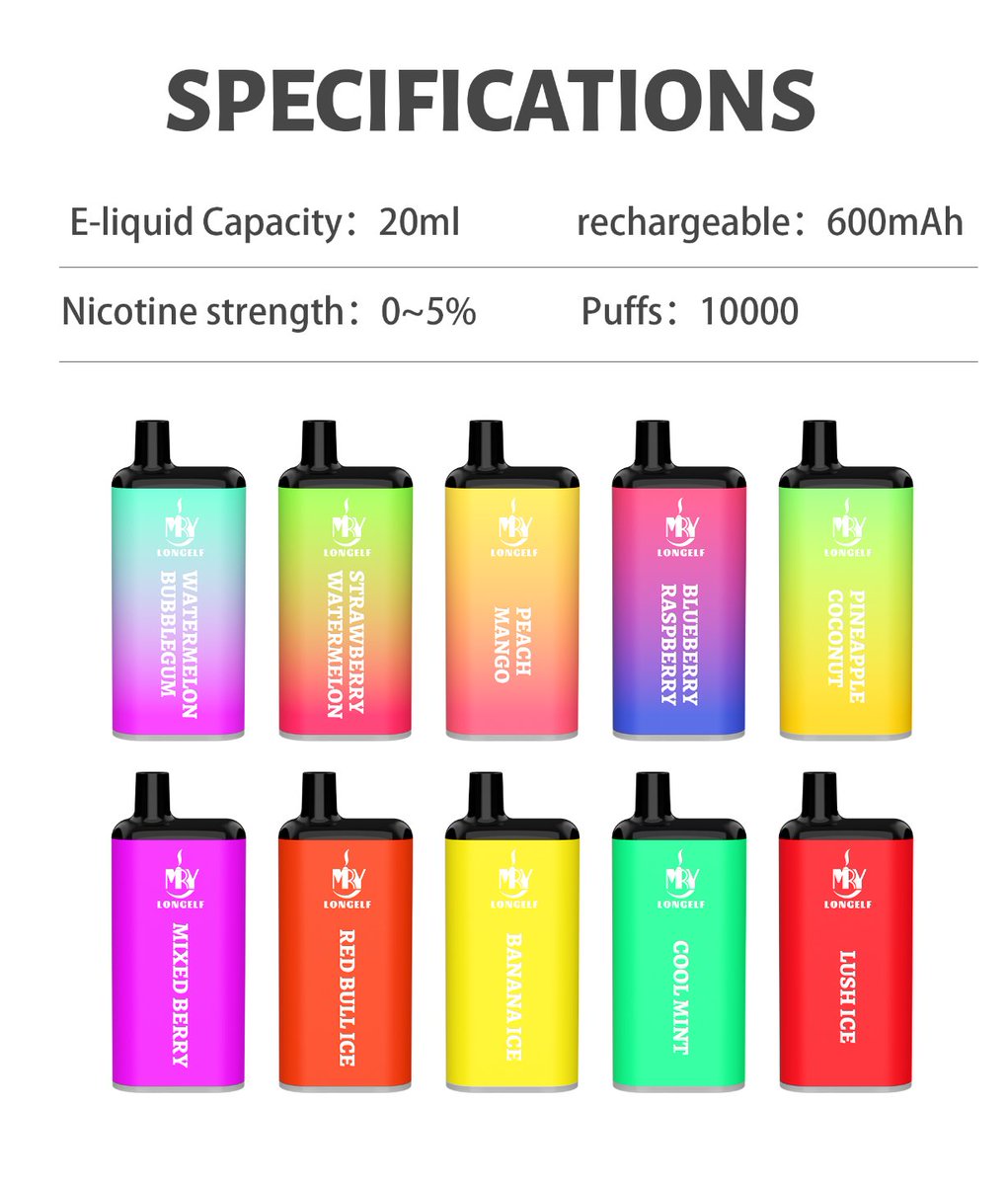 mryvape's tweet photo. MRY LONGELF 10000puffs,
0%~5% nicotine,
Mesh coil,
Capacity:18ml,
Rechargeable Battery: 650mah,
10000puffs,

Primary source, looking for #ecig agents, wholesalers, #OEM available.
.
.
.
.
.
#disposable #Vaping #vapeporn #mryvape #mryvapeofficial #Disposablevape #vapercommunity https://t.co/wMl8OfVwNX