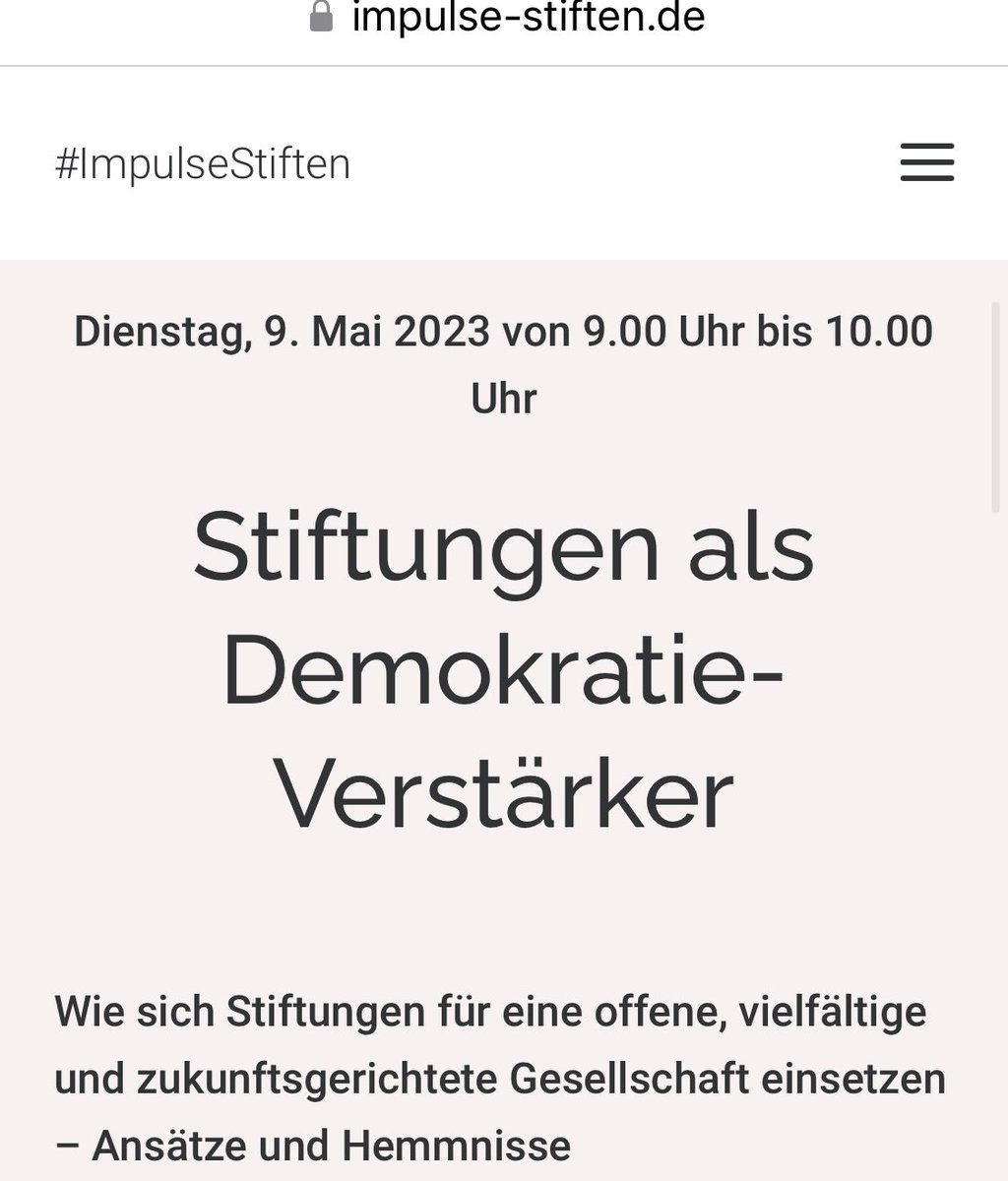 stefandt's tweet photo. Schon vorbei, aber super interessant gewesen: #Webtalk #ImpulseStiften zu #Gemeinnützigkeit, #Demokratie und #ShrinkingSpaces. Demnächst nachzusehen: https://t.co/8ADPQgPJbX
Quasi Vorprogramm zu #DST23… https://t.co/DxGkltiBwG