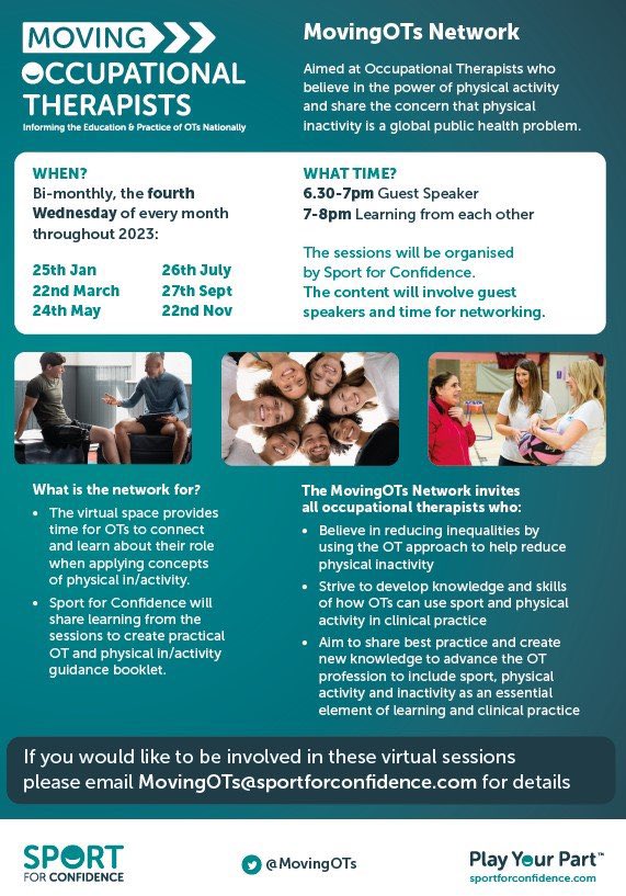 It’s a busy few weeks here at MovingOTs - time for more free #CPD! We have our CPD session tomorrow, Wed 10th May at 9.30am, &amp; evening networking session Wed 24th May. Pls RT. Register for tomorrow’s session here: eventbrite.co.uk/e/moving-occup… #occupationaltherapy #OT #physicalactivity