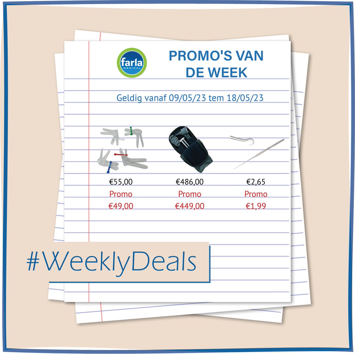 FarlaMedical's tweet photo. Ontdek de promo's van de week (09/05 tem 18/05)!
#farlamedical #promotie #deals #promosvandeweek #medical #medischmateriaal #speculumvaginal #sterilespeculum #welchallyn #pocketscope #otoscope #ophtalmoscope #sterileinstruments

https://t.co/eBZ7s09HPo https://t.co/ti5gfbmsP9