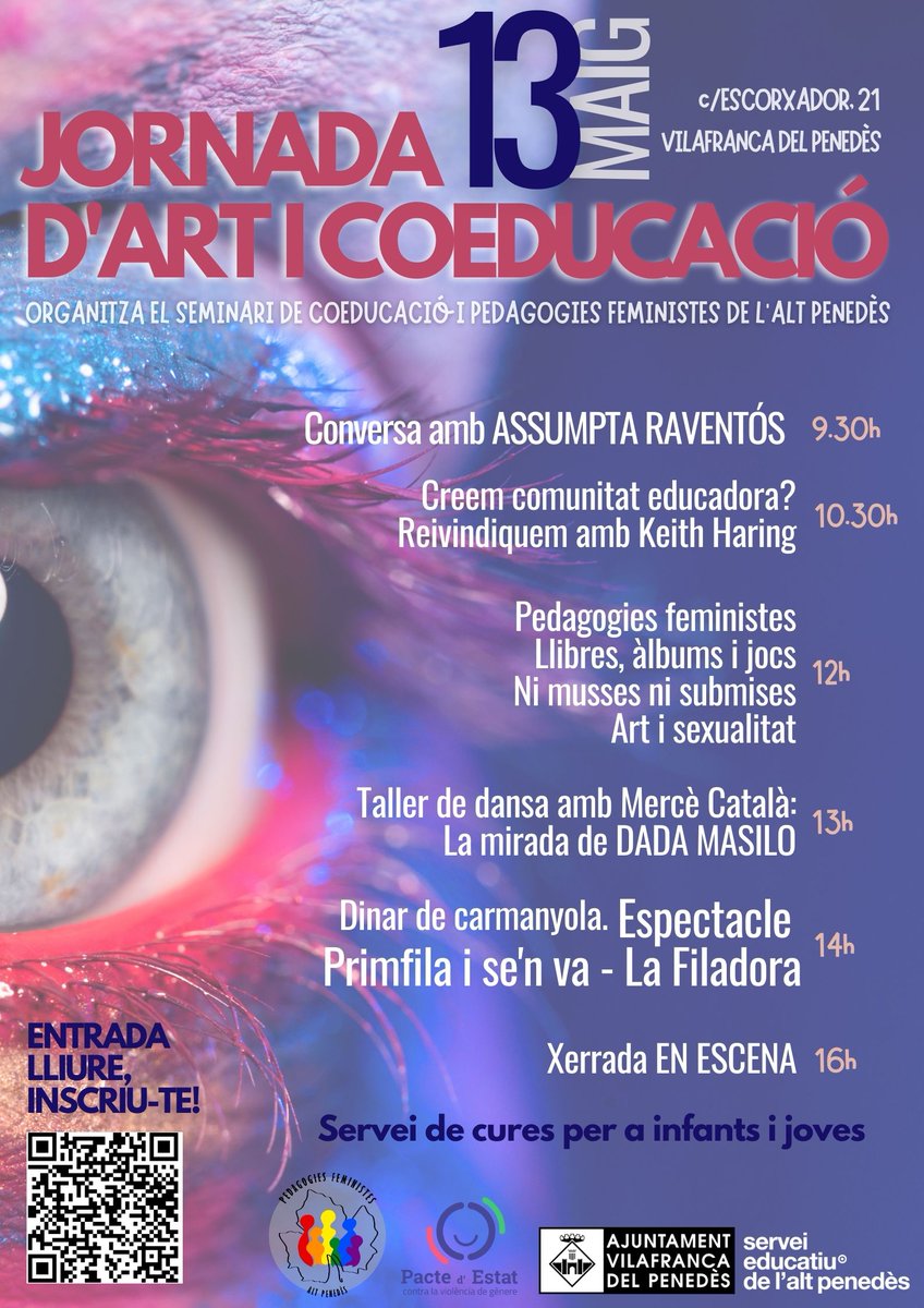 Jornada d'art i coeducació - 13 maig - Vilafranca del Penedès, organitzada pel Seminari de coeducació i pedagogies feministes de l'Alt Penedès. Si ets docent, pots inscriure't a: tuit.cat/9zi5J
#coeducat