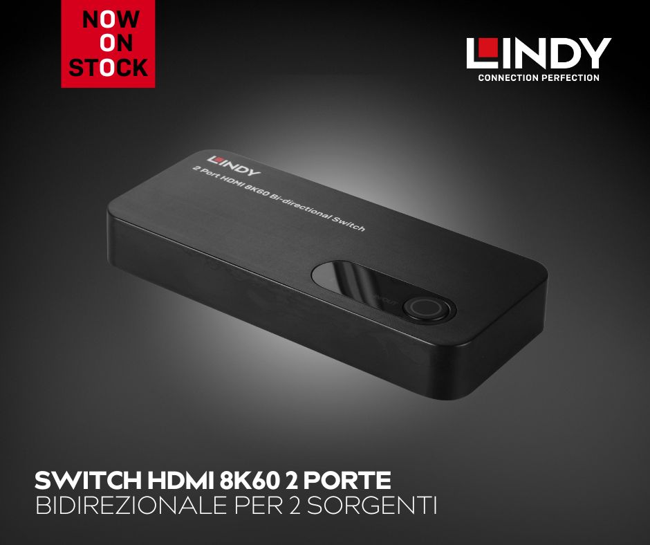 LINDYITALIA's tweet photo. Commutazione perfetta, connessione perfetta!
Lo switch HDMI 8K60 a 2 porte di Lindy consente di passare da due sorgenti HDMI 8K collegate a un display 8K, o a due monitor collegati a un dispositivo sorgente. 
👉Vai al prodotto: Art. 38339 https://t.co/ZV02F0Vnna 

#Lindy https://t.co/C1aprsrMmI