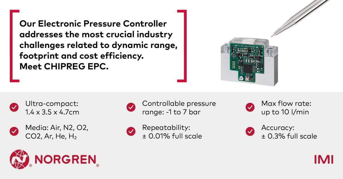 NorgrenNews's tweet image. At Norgren, we understand the critical challenges OEMs face with Electronic Pressure Controllers (EPC) in the Life Science industry.
👉 Download our Whitepaper imi.pe/7ZVl50O9JFW

#Norgren #Massflowcontroller #Electronicpressurecontroller #Lifescience #Semiconductors