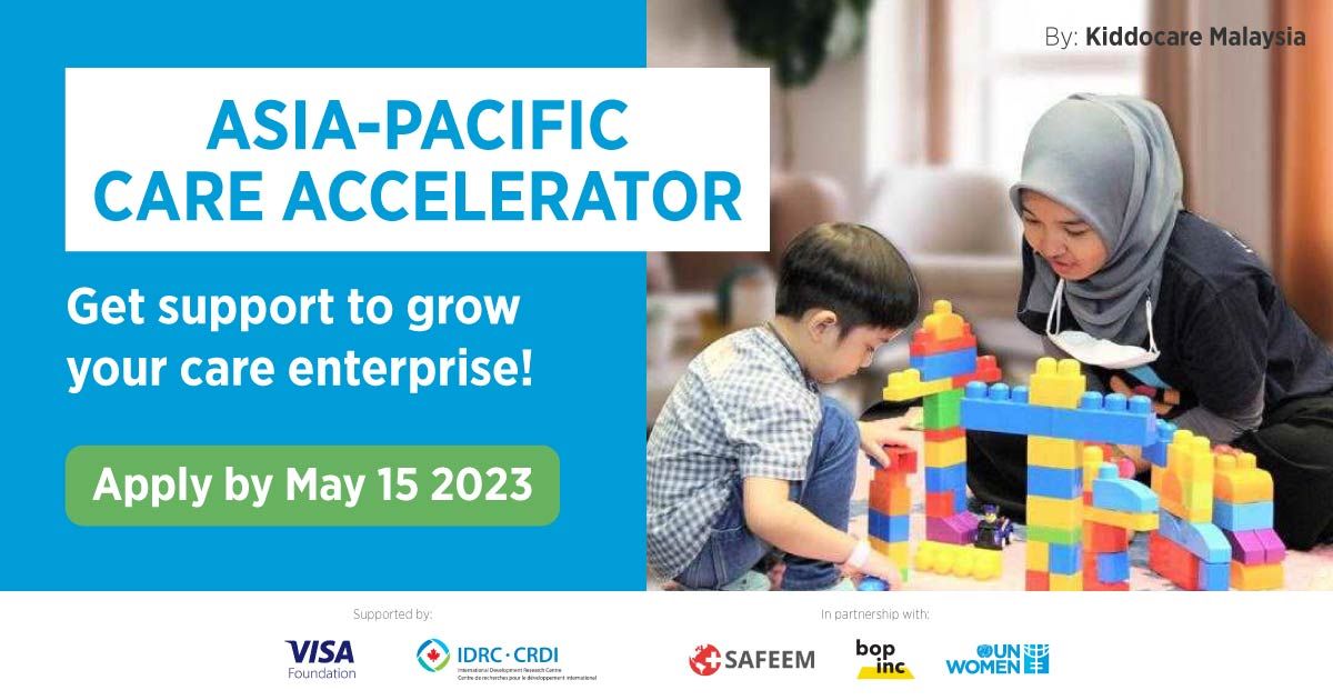 Calling all care entrepreneurs! @Visa Foundation & @IDRC_CRDI w/@Bopinc @Seedstars 

& UN Women will be running a 10-month long accelerator for entrepreneurs in the care sector that aims to increase affordability, access and quality of care services 

#Care4WEE #CareAccelerator