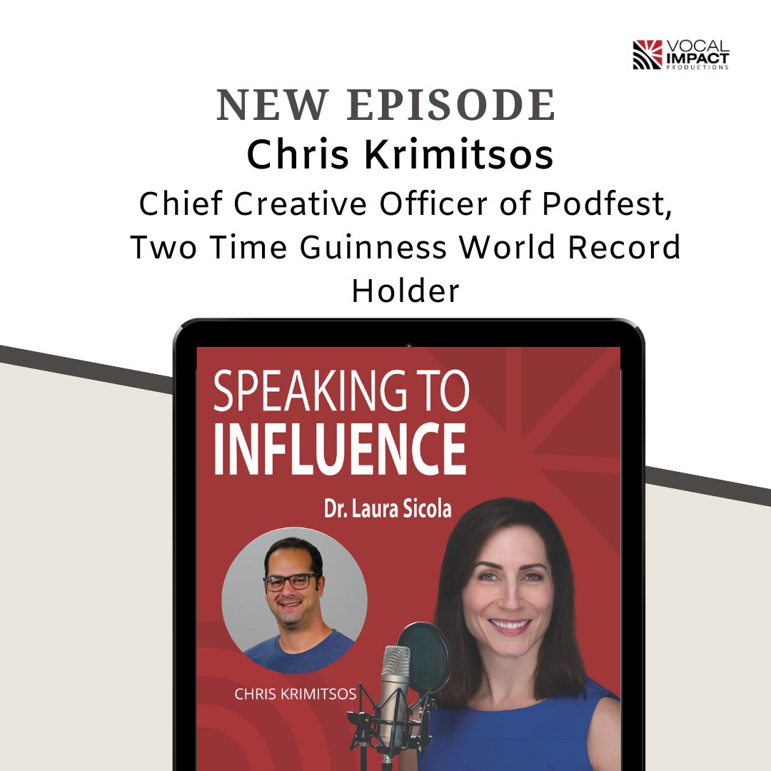 LauraSicola's tweet photo. This week on Speaking to Influence, Laura is joined by @Chriskrimitsos , the founder of @podfestexpo , a two-time Guinness World record holder. Learn how he was able to accomplish this feat. https://t.co/NaRgEFmZex

#speakingtoinfluence, #vocalimpactproductions #podfest
#podcast https://t.co/g9BXuv9V36