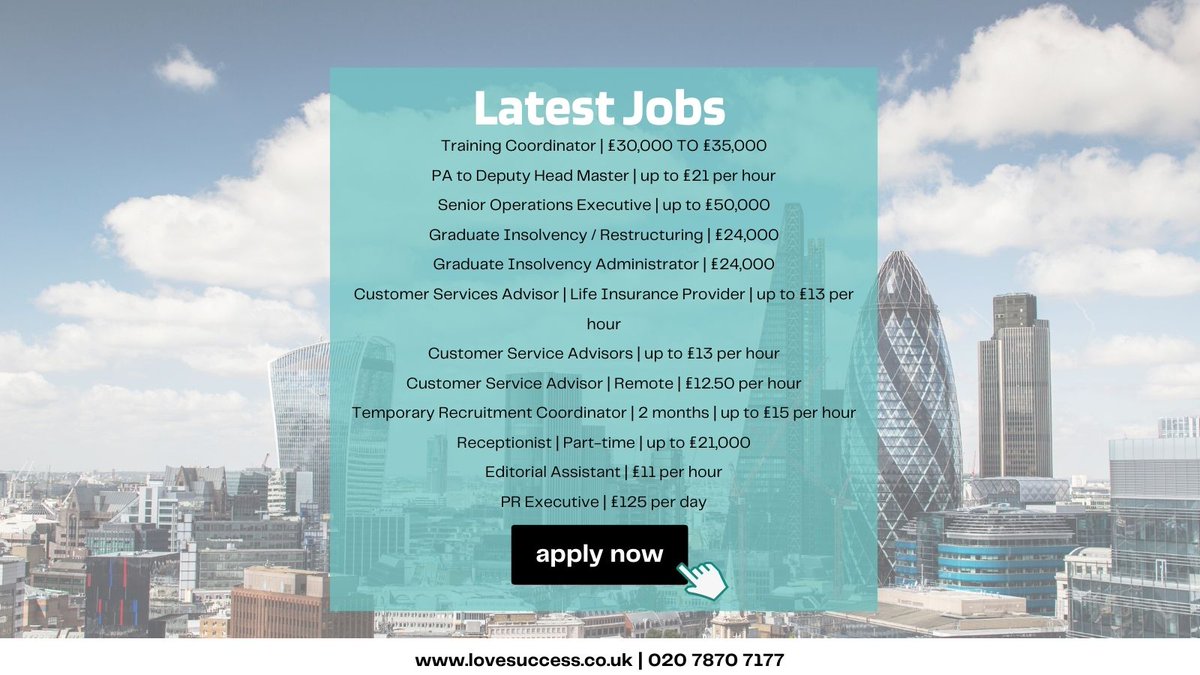 successlondon's tweet photo. 📣This week's latest jobs! 📣

📞 020 7870 7177
📧 info@lovesuccess.co.uk

Search for Temporary and Permanent Jobs 👉 https://t.co/60Tpm2BpOi  

#LondonJobs #TempJobs #GetMeAJob https://t.co/dL0HZPGwHt