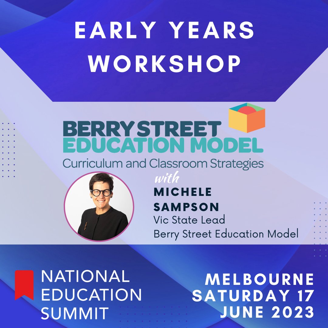 NatEduSummit's tweet photo. 🟦 @BSEMaus | #EarlyYears Workshop 🟨

Specifically designed for #EarlyYearsEducators, this Workshop will assist educators in developing a deeper understanding of #trauma
Melbourne 17 June > https://t.co/M2GckWxwPz

Brisbane 5 Aug > https://t.co/hZ3qEWiJMQ
#NES23 https://t.co/exII4a6asb
