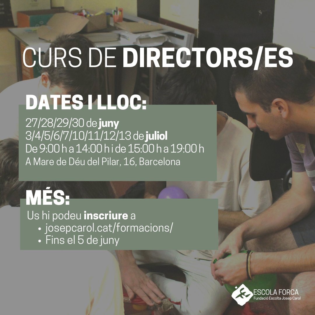 FundacioEJC's tweet photo. #EscolaForca | 🌻 Vols ser monitor/a o director/a de lleure?

Aprofita els mesos de juny i juliol per formar-te en un curs intensiu amb l'Escola Forca.
📍A la nostra seu, a Barcelona

🔗https://t.co/4JrGiIuWE2
#educarpertransformar #educaciolleure #cursdemonis #cursdedires https://t.co/SJ38WQHOF3