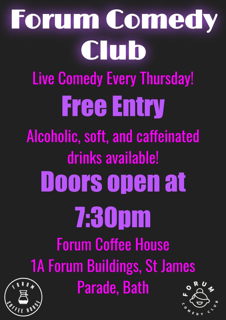 NataliePrescot6's tweet photo. FREE WEEKLY COMEDY

At the Forum Coffee House in Bath, every Thursday showcasing the best comedians the South West has to offer
Comfy couches, fully stocked bar and some say the best hostess around...(thanks mum) and did we mention it's free entry?

#comedy #bath #standup https://t.co/iTwJltjxM0