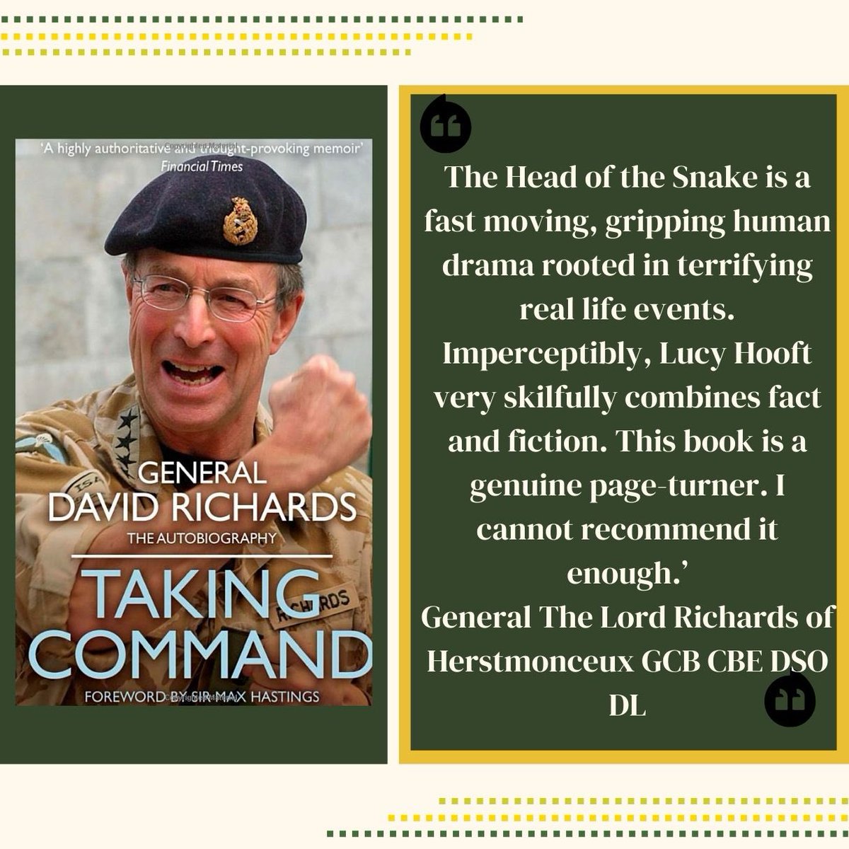 HooftLucy's tweet photo. Enormously grateful for this generous quote from someone whose first hand account of the war in Sierra Leone inspired The Head of the Snake. 
#spyfiction #bookresearch #Coronation https://t.co/DsJlSFt6VI