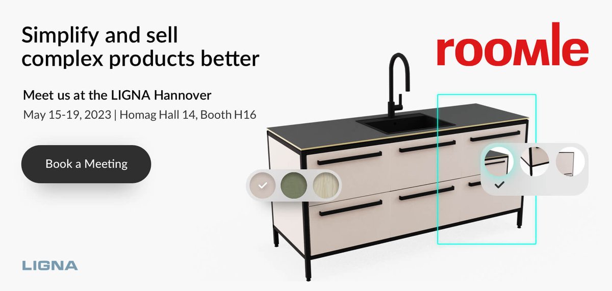 🎉 Exciting news alert! 🎉 We are at #Ligna #tradeshow in Hannover, showcasing our #Roomle #Configurator to the wood industry at the big Homag booth in Hall 14. Come connect with us and learn more about our innovative solutions. Book a meeting: lnkd.in/d92DXW77