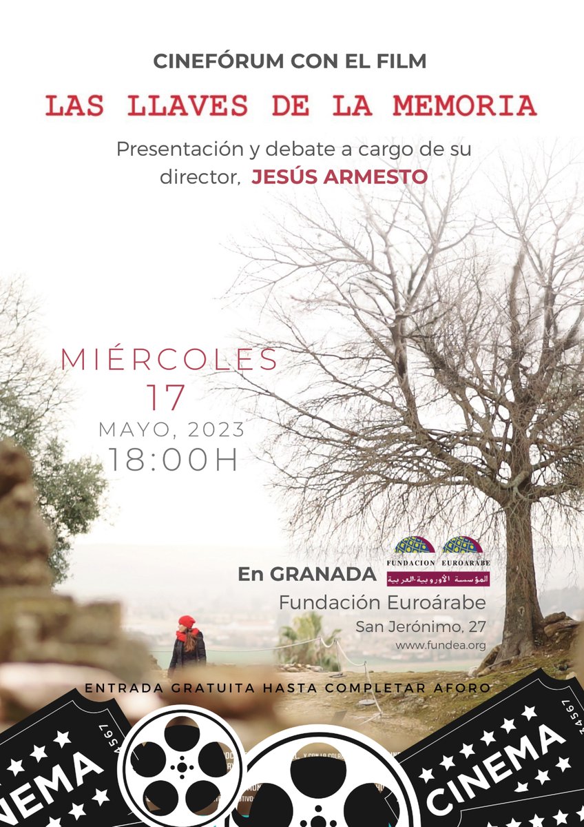 FundEuroArabe's tweet photo. 📽️#Cinefórum 
⚡️ 'La llaves de la Memoria' 
Presentación y debate con su director @jesusarmesto  
Documental sobre la memoria y  el valor de la identidad de los pueblos en una sociedad globalizada.
📆Miércoles, 17 mayo
⏰A las 18h. en @FundEuroArabe 
info👉https://t.co/ncDSyDV7kZ https://t.co/ocXC5j5Isq