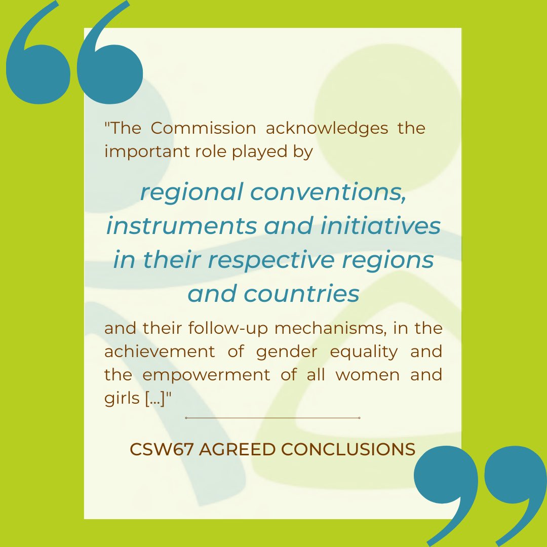 📣The #CSW67 officially recognizes the role of regional tools such as the #Euromed #European and #African #Charters to achieve gender justice❗️

#StrongerTogether #Localgov #GenderAction 💪🏽

📍Read the full agreed conclusions 👉🏽undocs.org/Home/Mobile?Fi…