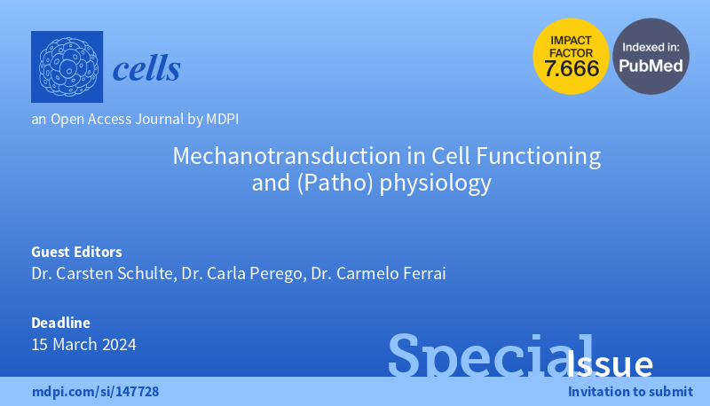 CarstenSchulte4's tweet photo. Our (@CarlaPerego3 @CarmeloFerrai @CarstenSchulte4 ) Special Issue "Mechanotransduction in Cell Functioning and (Patho)physiology" @Cells_MDPI will accept contributions until 15/04/2024.
Have a look at the already published articles, more to come soon 👉https://t.co/JB7tG7q11w https://t.co/xsJ5zkKIDJ