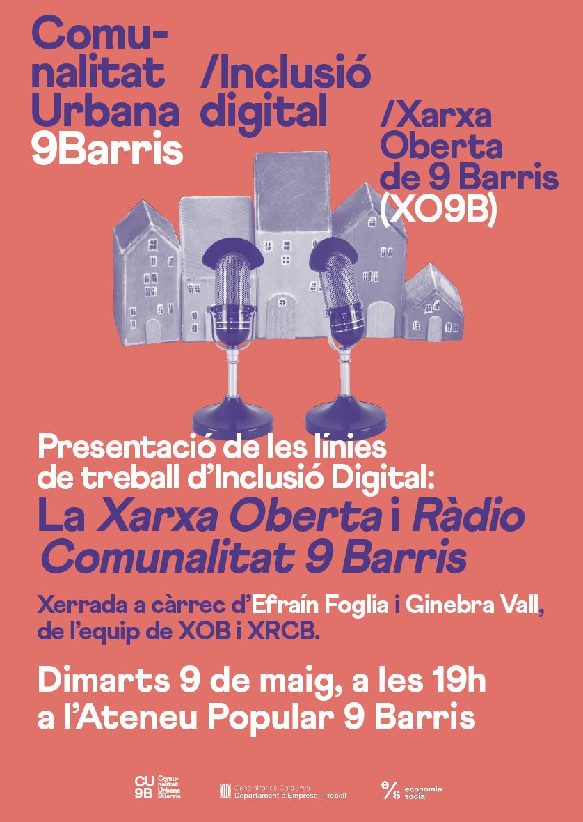 Cultura Viva (@culturavivabcn) on Twitter photo AVUI! 💯
A les 19h
A l' <a href="/ateneu9b/">AteneuPopular9Barris</a>
...
👏Presentació de les línies de treball d'inclusió digital: <a href="/EXarxaOberta/">eXO.cat</a> i Ràdio Comunalitat Nou Barris
🥰Xerrada a càrrec d' <a href="/EfrainFoglia/">Efraín Foglia</a> i <a href="/GinebraVall/">Ginebra</a> , de l'equip de <a href="/EXarxaOberta/">eXO.cat</a> i la @xrcbcn AVUI! 💯
A les 19h
A l' <a href="/ateneu9b/">AteneuPopular9Barris</a>
...
👏Presentació de les línies de treball d'inclusió digital: <a href="/EXarxaOberta/">eXO.cat</a> i Ràdio Comunalitat Nou Barris
🥰Xerrada a càrrec d' <a href="/EfrainFoglia/">Efraín Foglia</a> i <a href="/GinebraVall/">Ginebra</a> , de l'equip de <a href="/EXarxaOberta/">eXO.cat</a> i la @xrcbcn